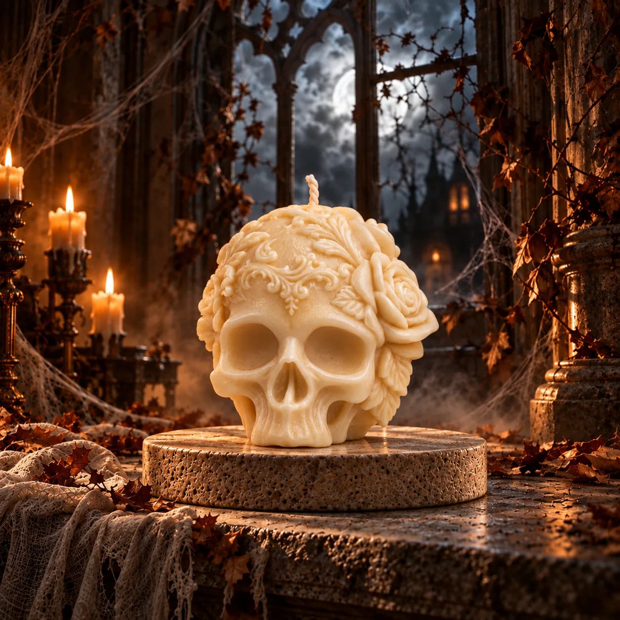 Rose Skull Candle — handcrafted soy-wax candle from Maison de Lumière
