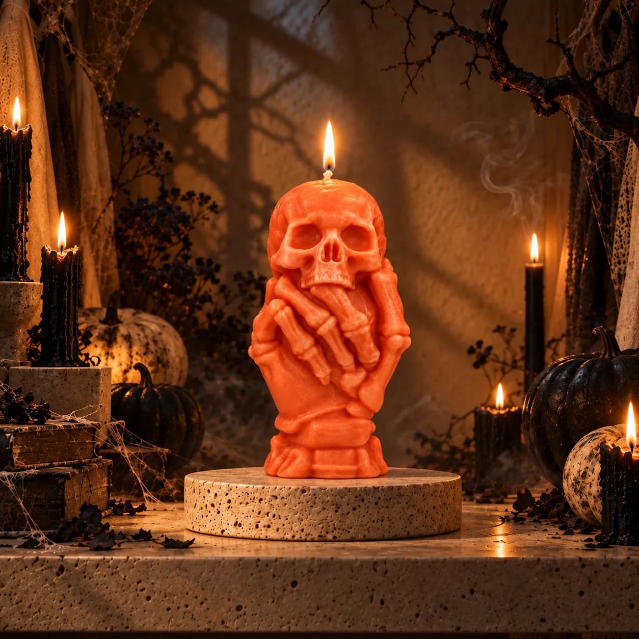 Skull in Hand Candle — handcrafted soy-wax candle from Maison de Lumière